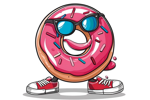 Photo donut mascot design wearing shades and shoes