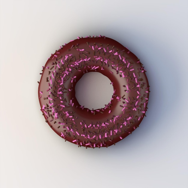 Donut met chocolade glazuur en hagelslag geïsoleerd op een witte achtergrond 3D-rendering
