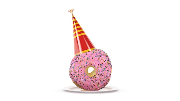 Donut met feestmuts 3d-rendering