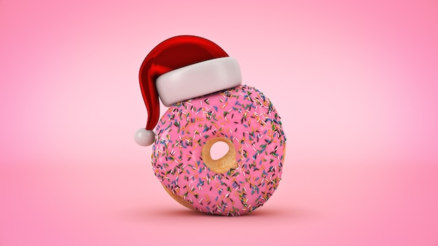 Donut met kerstmuts kerst concept 3d-rendering