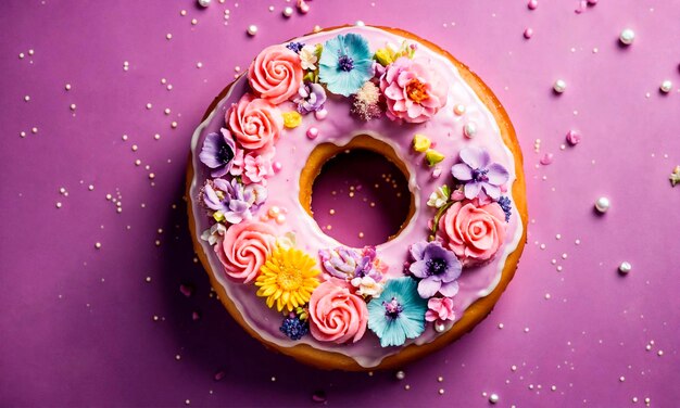 Foto donut met kleurdecoratie selectieve focus