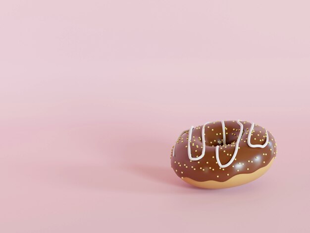 Donut met kleurrijke hagelslag geïsoleerd op roze achtergrond 3D-rendering