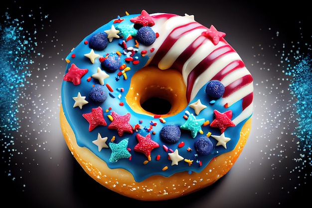 Donut met snoepjes en sterren op onafhankelijkheidsdag Generatieve Ai