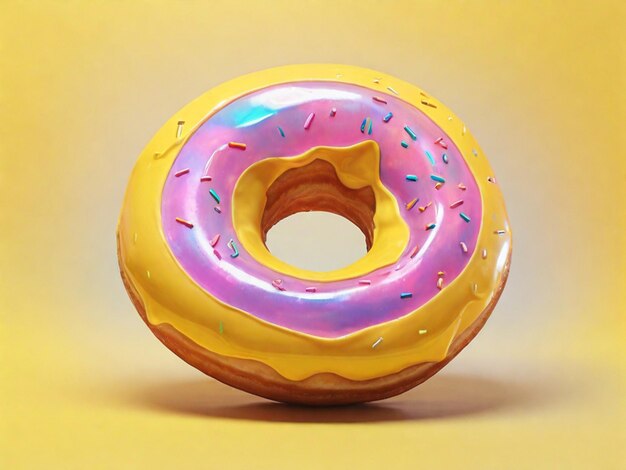 Donut in pink holographic glaze on yellow