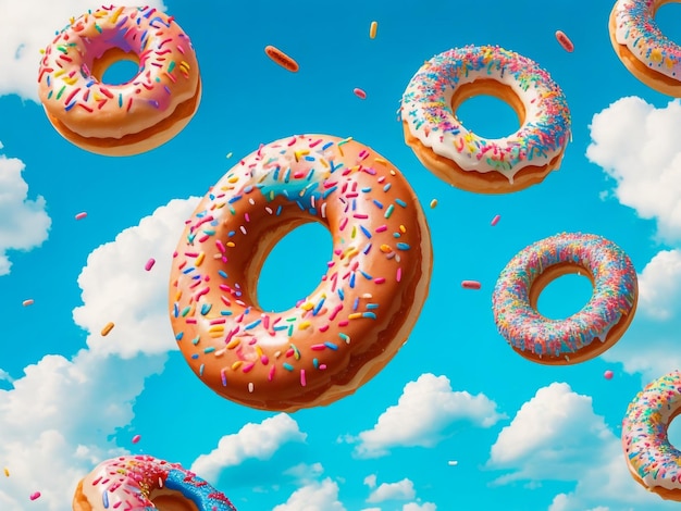 donut rain with blue sky and colorful donuts