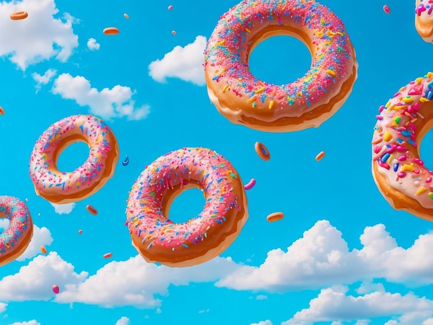 donut rain with blue sky and colorful donuts