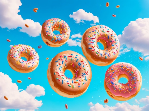 donut rain with blue sky and colorful donuts