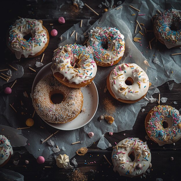 Photo donut scattered on background