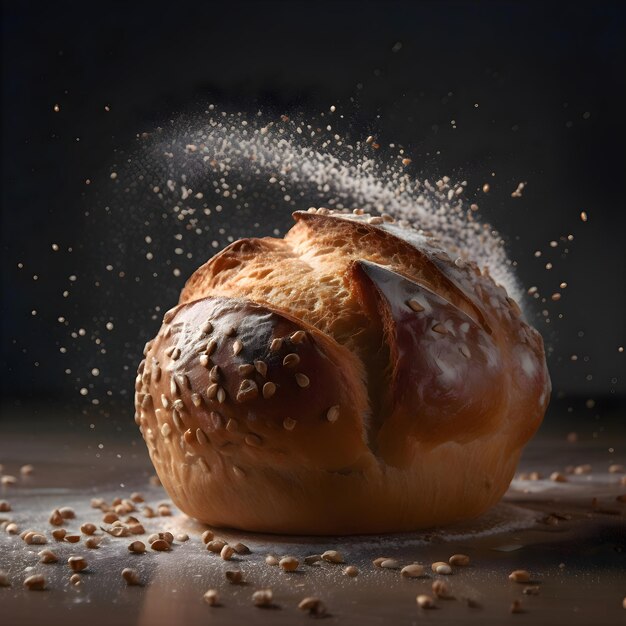 Donut sprinkled with icing sugar on a dark background Selective focus