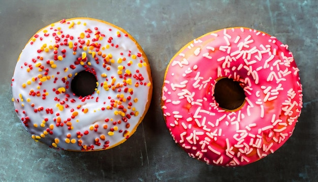 Donut in sweet glaze on a stone black slate surface