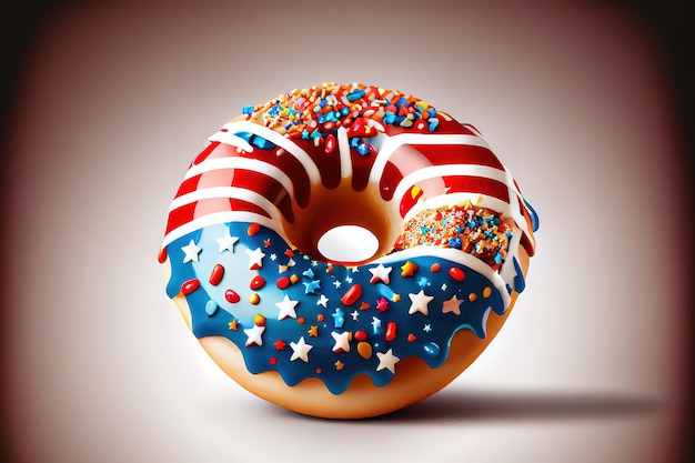 Donut with candies and stars on independence day Generative Ai