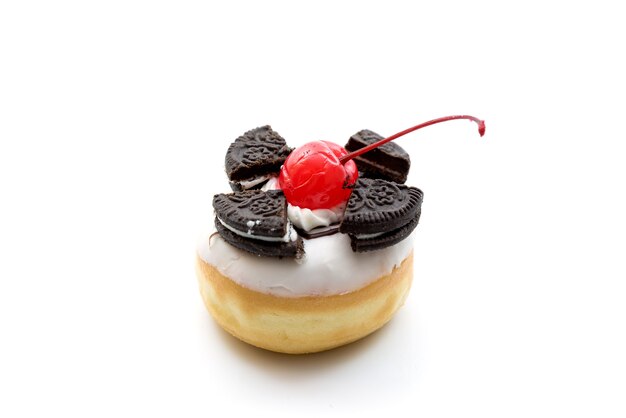 Donut with Cherry isolated on white background.