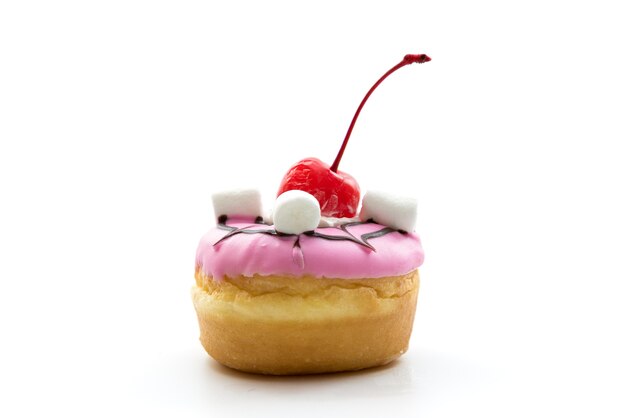 Photo donut with cherry isolated on white background.