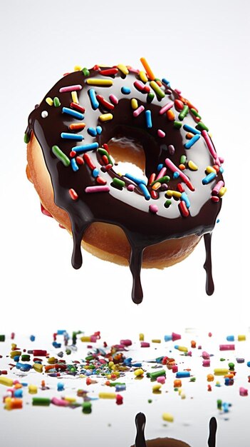 a donut with chocolate icing and sprinkles on it