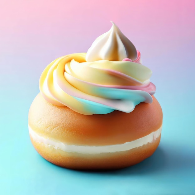 A donut with a colorful cream on top