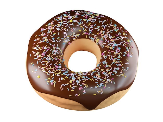 Donut with colorful sprinkles isolated on white background 3d render