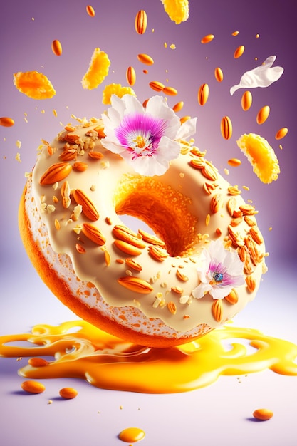 Photo donut with cream and flowers