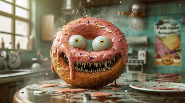 Donut with Face Wallpaper generative ai