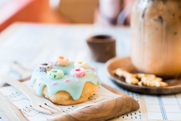 donut with iced coffee jar