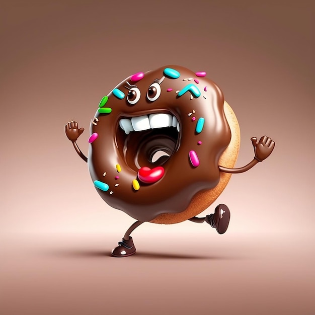 A donut with a mouth and a mouth is running.