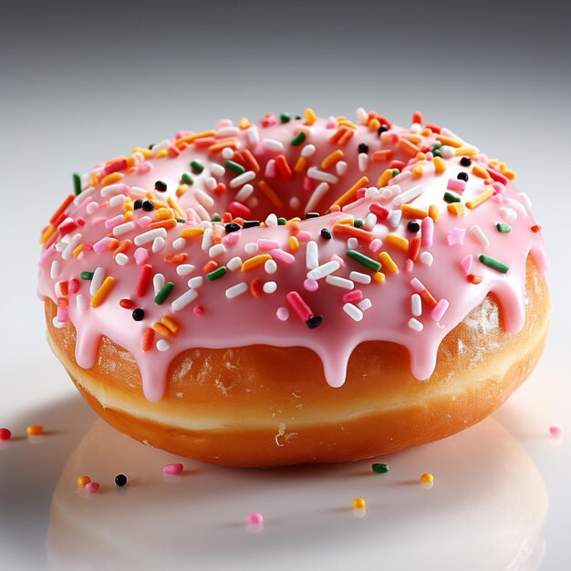 a donut with pink icing and sprinkles on it