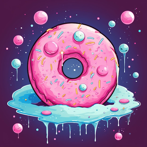 a donut with pink icing and sprinkles on it