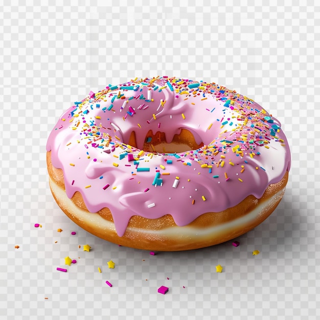 a donut with pink icing and sprinkles on it