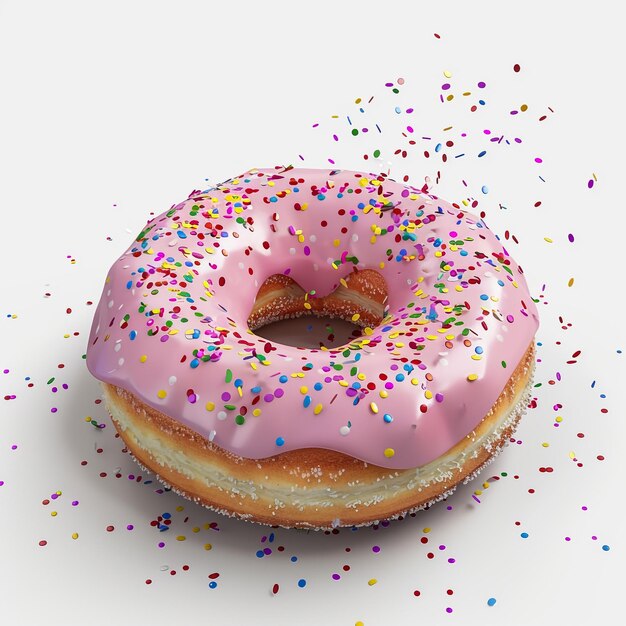 a donut with pink icing and sprinkles on it