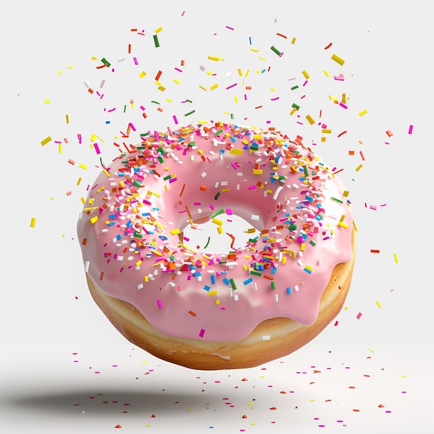 a donut with pink icing and sprinkles on it