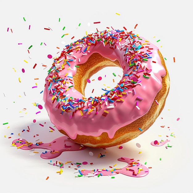 a donut with pink icing and sprinkles on it