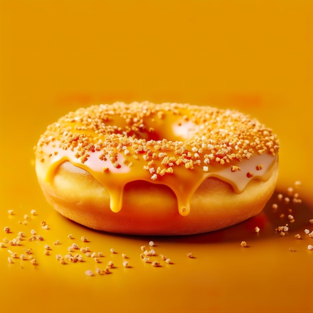 A donut with yellow icing and sprinkles on it