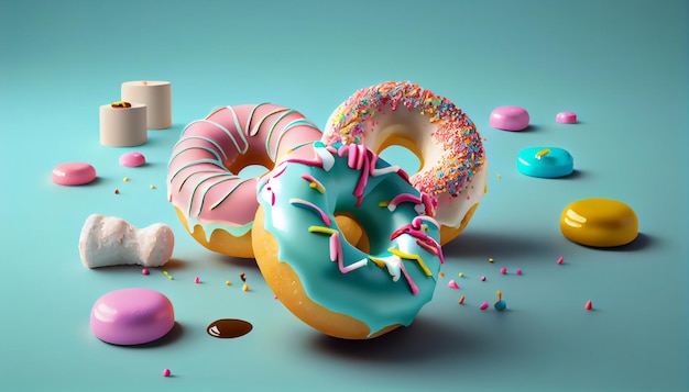 Donuts 3D-stijl Donuts samenstelling levendige kleuren en vormen Abstracte geïsoleerde achtergrondscène