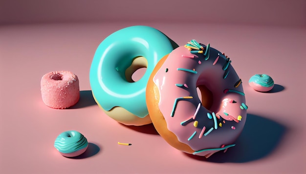 Donuts 3D style Donuts composition vibrant colors and shapes Abstract isolated background scene