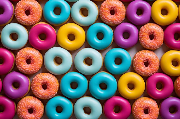 Donuts arranged with colorful napkins or tablecloths for a pop of color