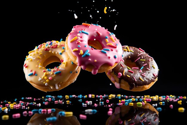 Donuts on black background