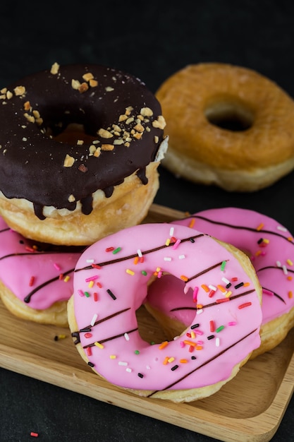 donuts on black background