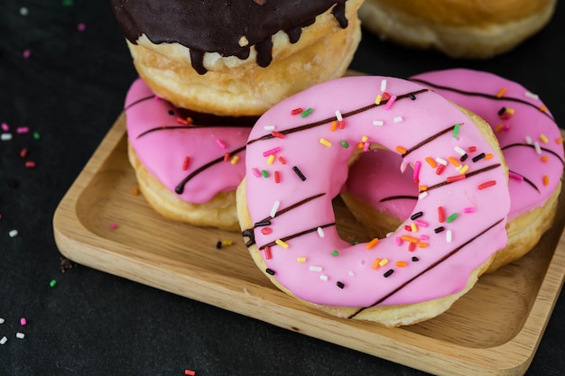 donuts on black background