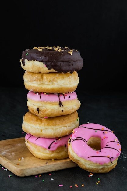 donuts on black background