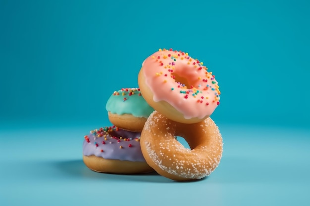 Donuts blue background candy Generate Ai