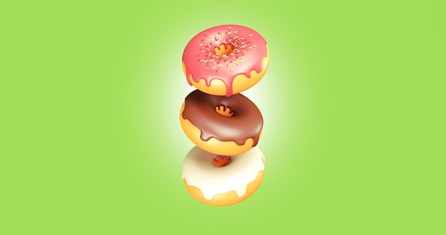 donuts bovenop elkaar 3D render illustratie