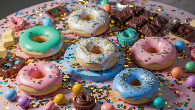 Donuts and candies with confetti