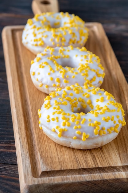 Donuts on cutting board