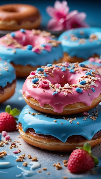 donuts in dominant pink and light blue colors