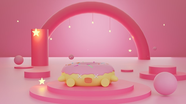 Donuts en sterren op roze pastelkleur mooie abstracte achtergrond