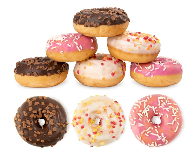 Donuts geïsoleerd op witte achtergrond Kleur donuts