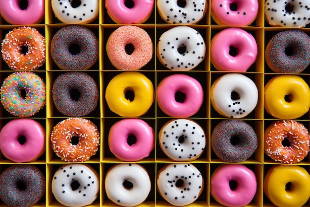 Donuts gerangschikt in een raster voor een geometrische uitstraling