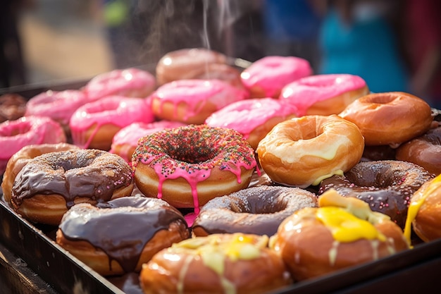 Donuts geserveerd op een food truck rally of street food festival