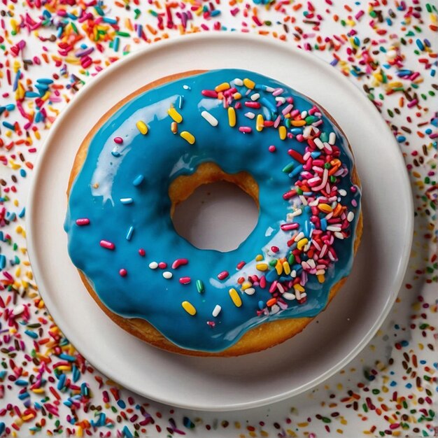 Foto donuts met blauwe glazuur en kleurrijke strooitjes