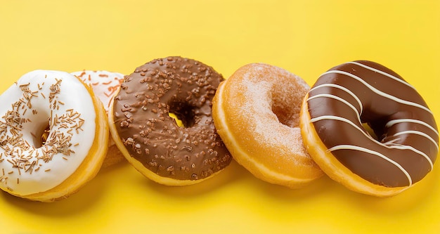 Foto donuts met chocolade glazuur en strooitjes erop