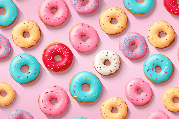 Donuts met kleurrijke op roze achtergrond